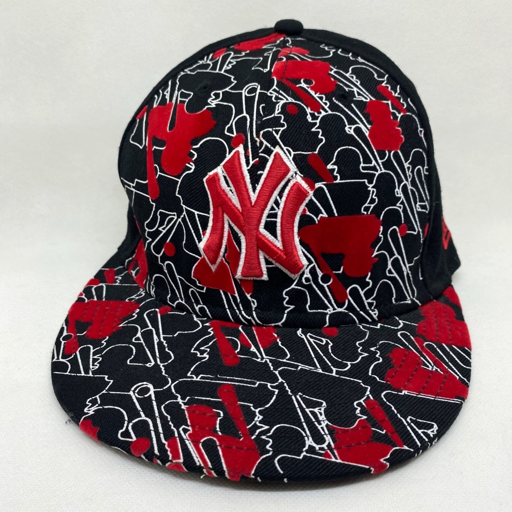 New Era New Era New York Yankees Hat Fitted 7 1/2 59Fifty Black Red Paint 100% Wool Size ONE SIZE - 2 Thumbnail