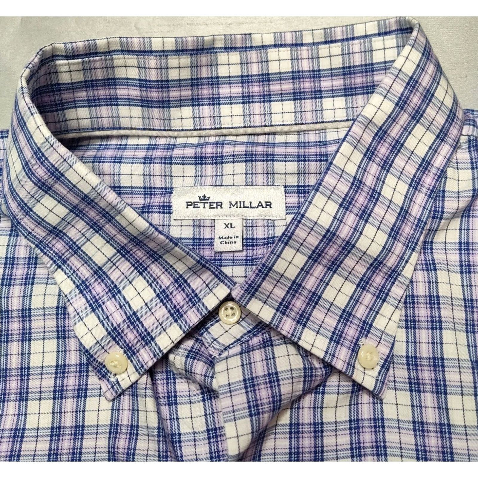 Peter Millar PETER MILLAR Button-Down Shirt Men XL Purple Blue Check 100% Cotton Long Sleeve Size US XL / EU 56 / 4 - 4 Thumbnail
