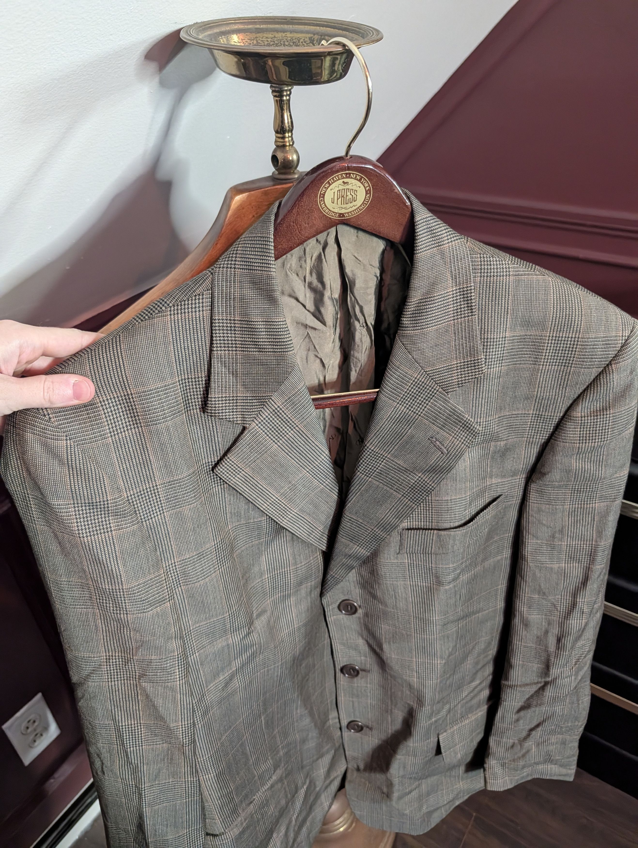 Valentino Houndstooth Plaid Saks Wool Italian Tailored Jacket 40L Size 40L - 2 Thumbnail