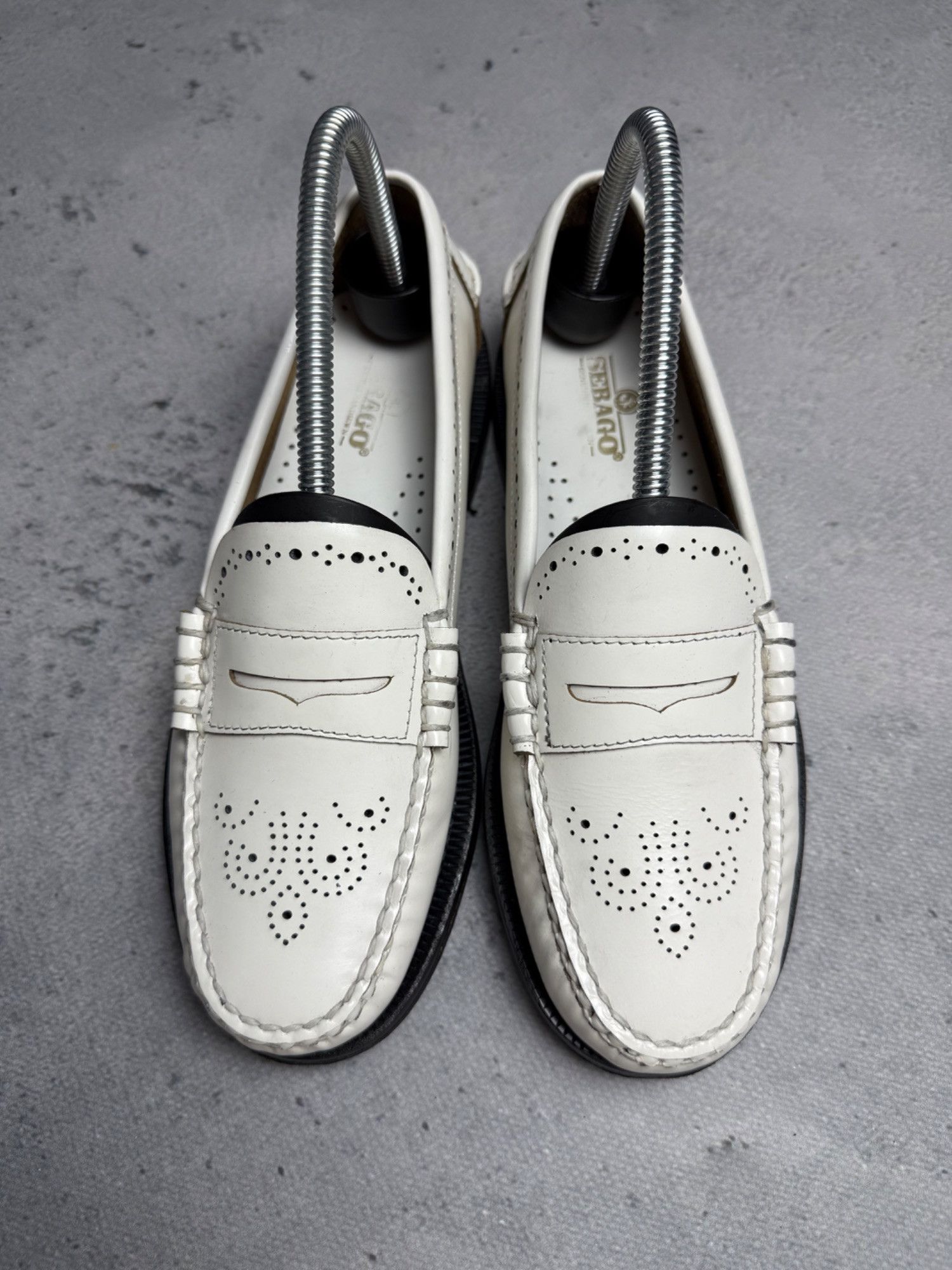 Sebago Sebago Womens Vintage White Leather Loafers With Perforated Size US 7 / IT 37 - 13 Thumbnail