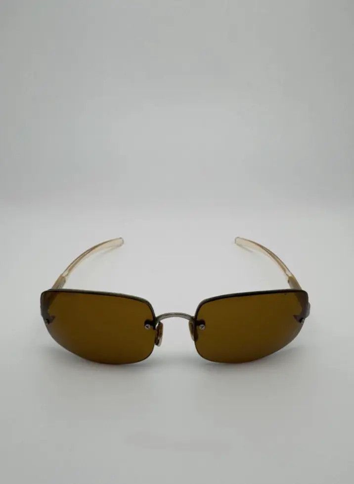 Prada × Vintage PRADA Sunglasses Rectangle Wrap Shield Metal Symbole RI920 Size ONE SIZE - 1 Thumbnail