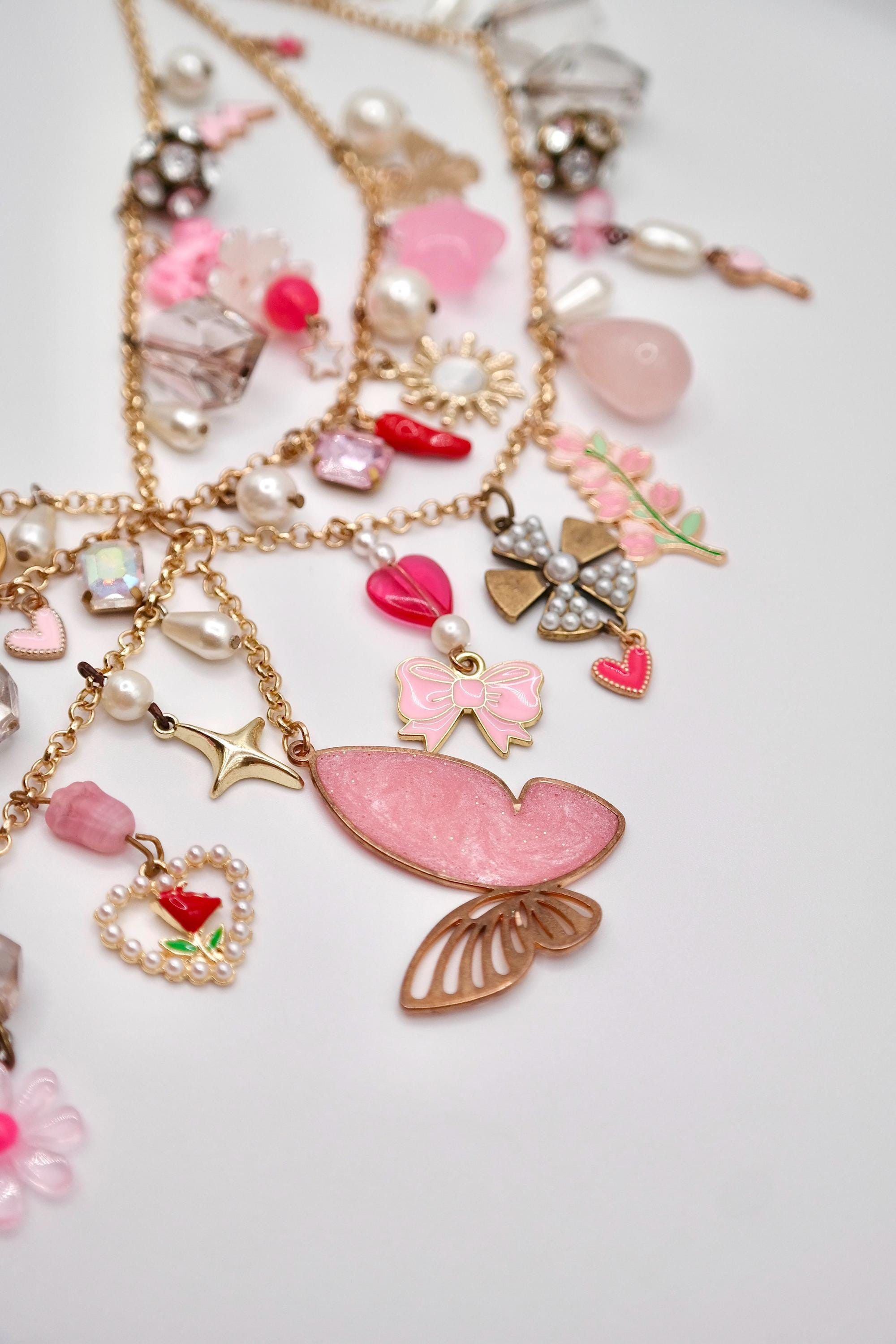 Handmade Manic Pixie Dream Girl Pink & Gold Charm Necklace Size ONE SIZE - 5 Thumbnail