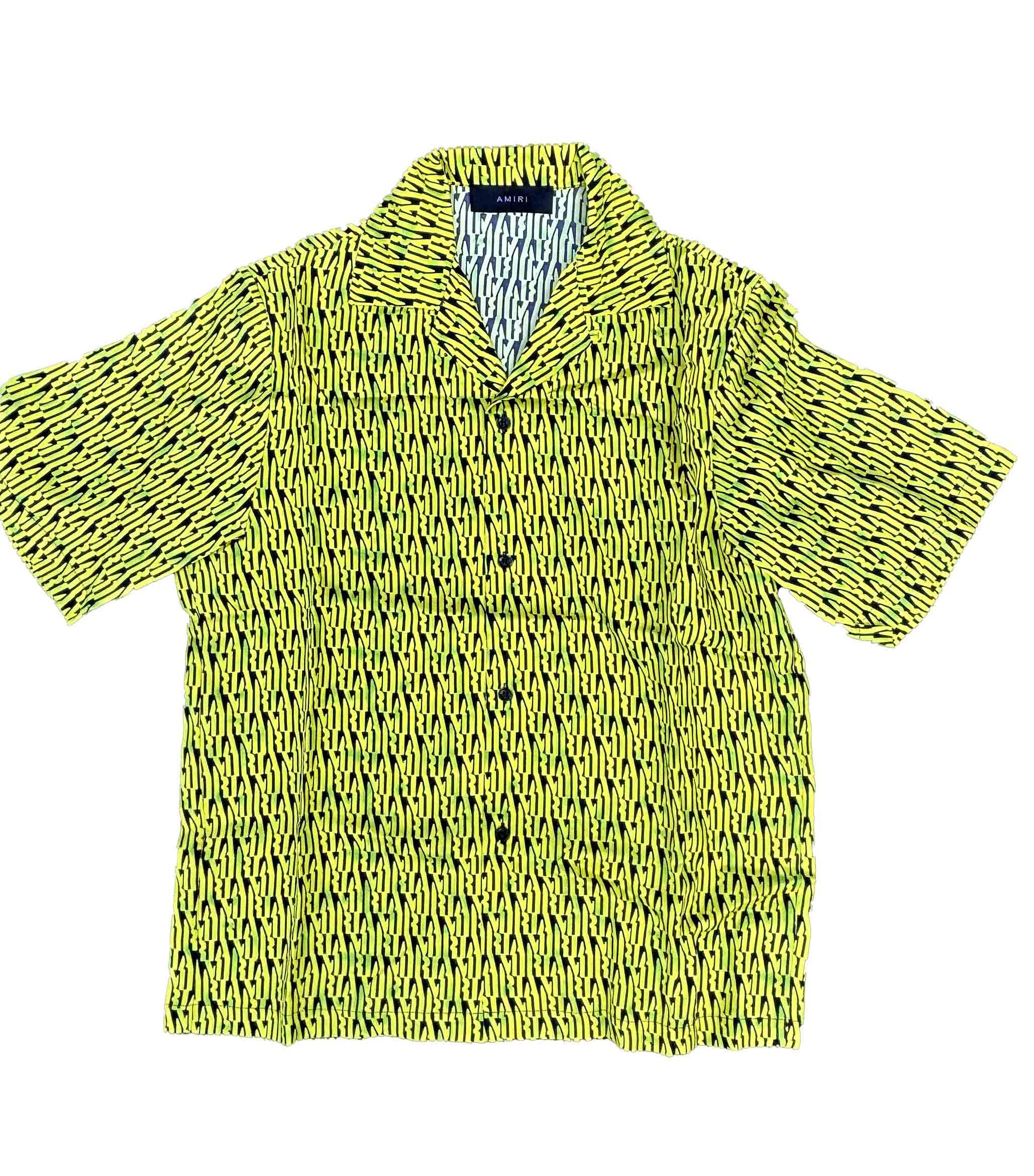 Amiri Amiri Stencil Repeat Silk Shirt - Black Lime Green Size US M / EU 48-50 / 2 - 2 Thumbnail