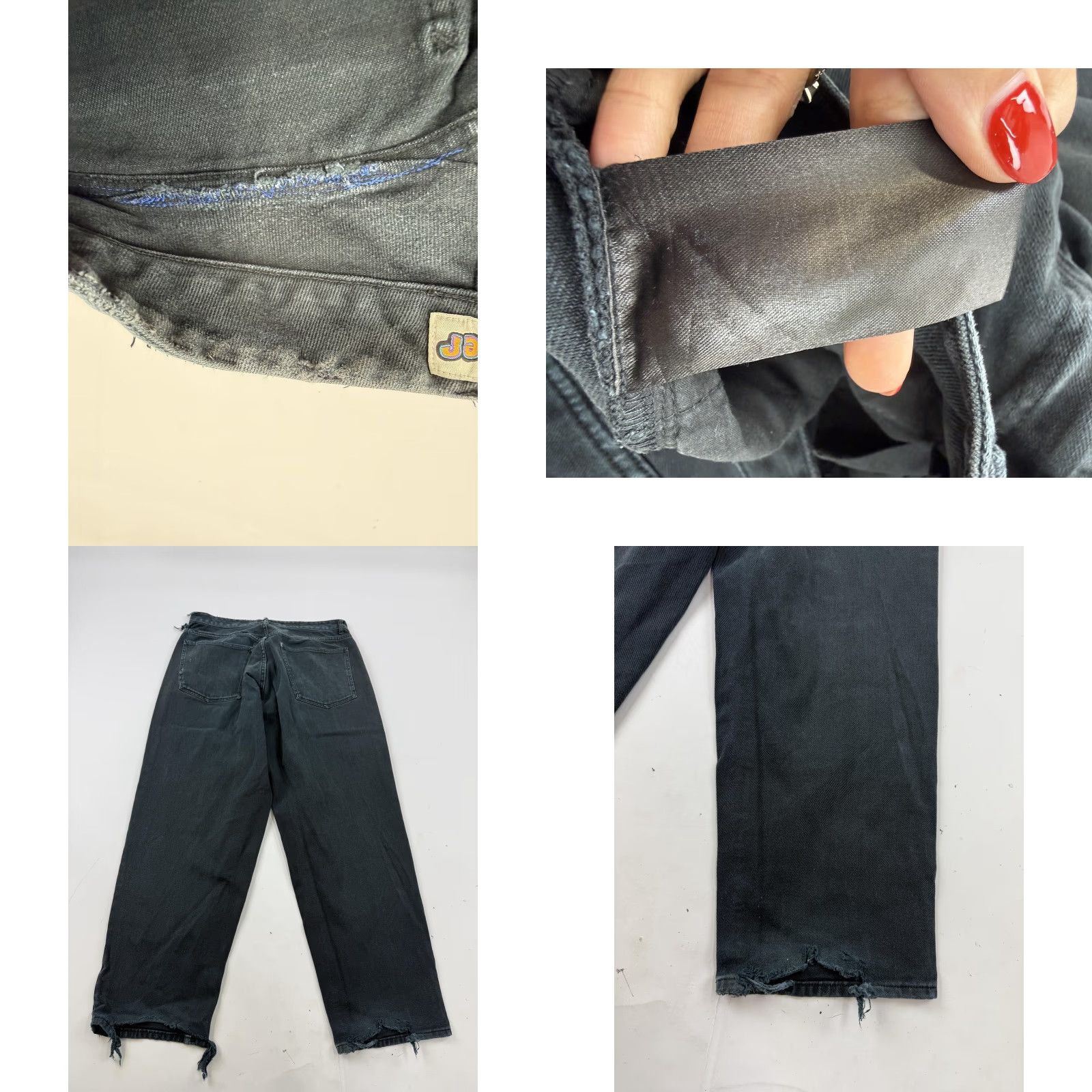 Denime Gromer Jeans Mens 32x30 Black Wide-Leg Relaxed Fit Distressed Denim Dark Wash Size US 32 / EU 48 - 8 Thumbnail