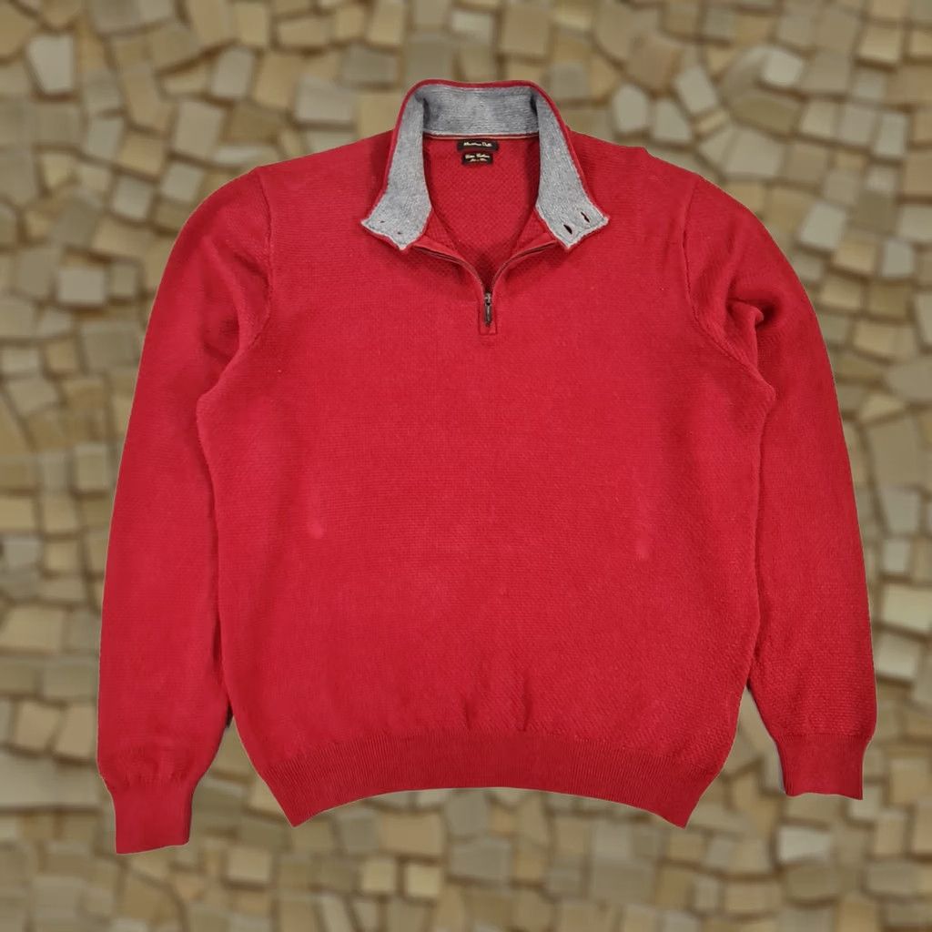 Massimo Dutti Massimo Dutti Jumper Mens XL Red Cotton Cashmere Mock Neck Long Sleeve Henley Knit Size US XL / EU 56 / 4 - 1 Thumbnail