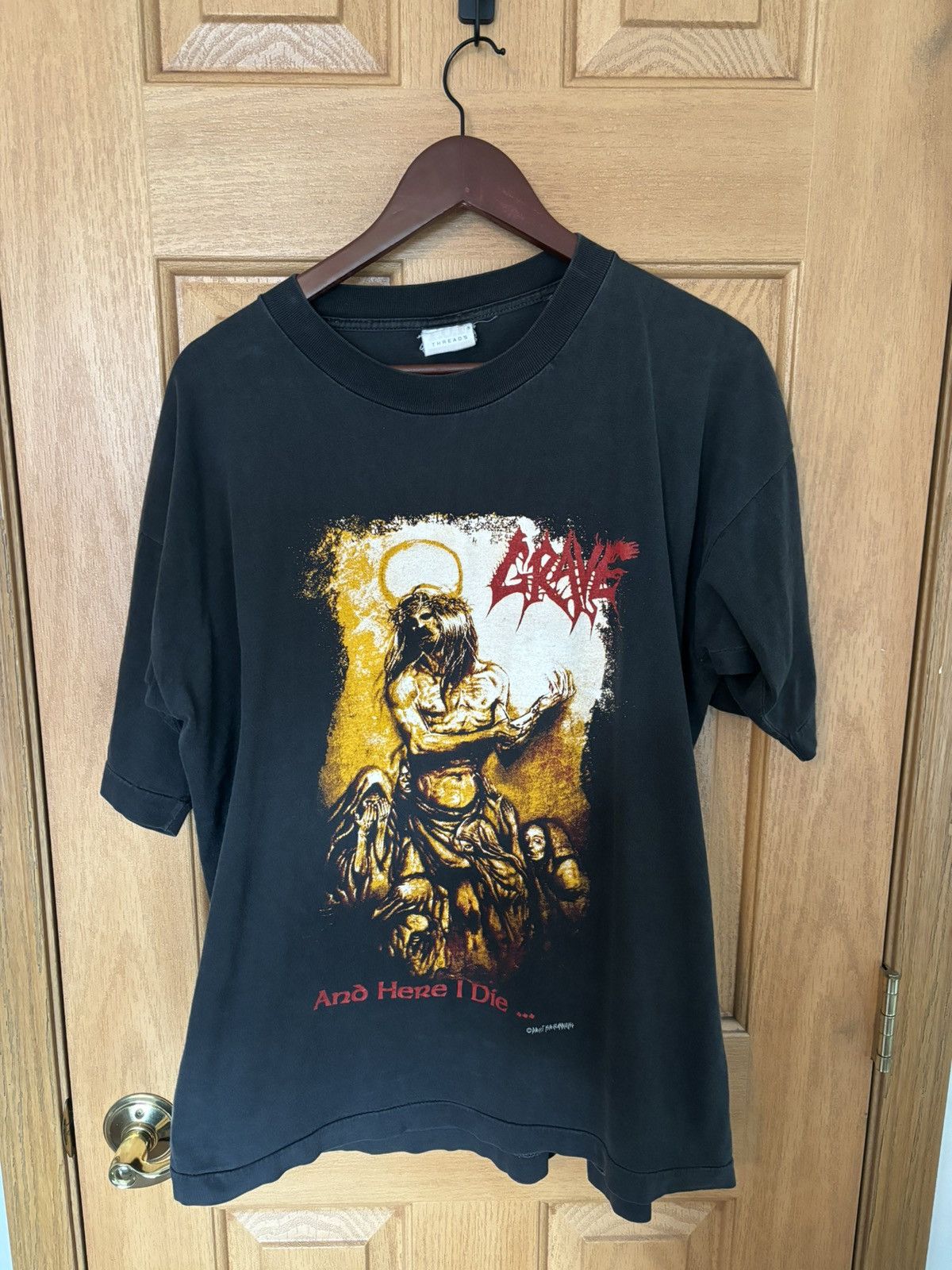 image of Vintage 90's Grave And Here I Die… Band Tee in Black, Men's (Size XL)