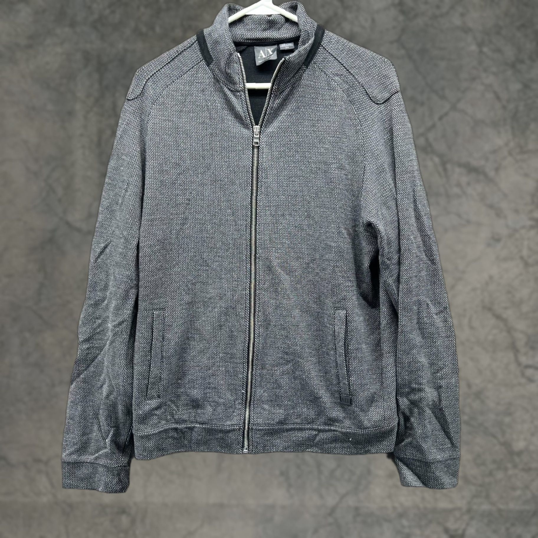 Armani Exchange VINTAGE Armani Exchange Jacket Mens Medium Gray Full Zip Fleece Bomber Sweater Navy? Size US M / EU 48-50 / 2 - 1 Thumbnail