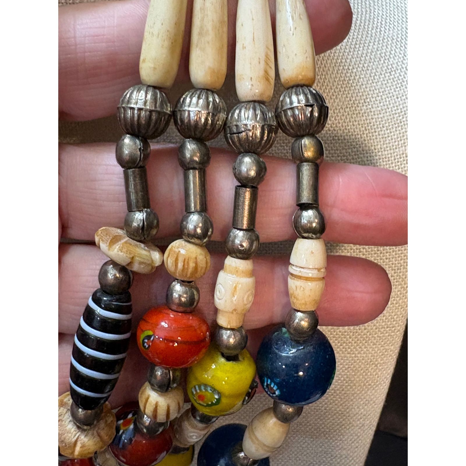 Other Multi-Strand Tribal Trade Bead Necklace Bone & Glass Beads Size ONE SIZE - 3 Thumbnail