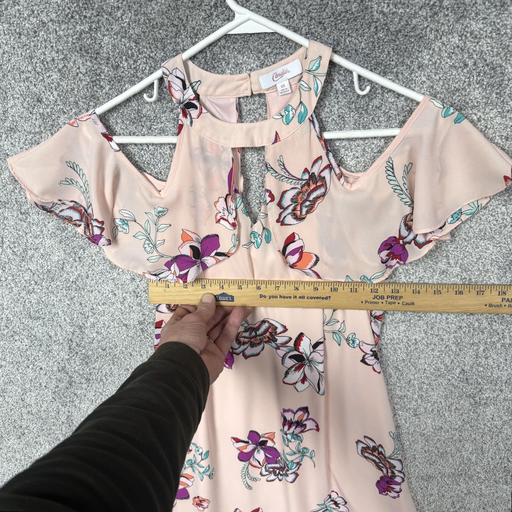 Vintage Candies Sundress XS Peach Floral Halter Cold Shoulder Chiffon Boho Summer Dress Womens XS Pink Floral Sundress Juniors Size XS / US 0-2 / IT 36-38 - 3 Thumbnail