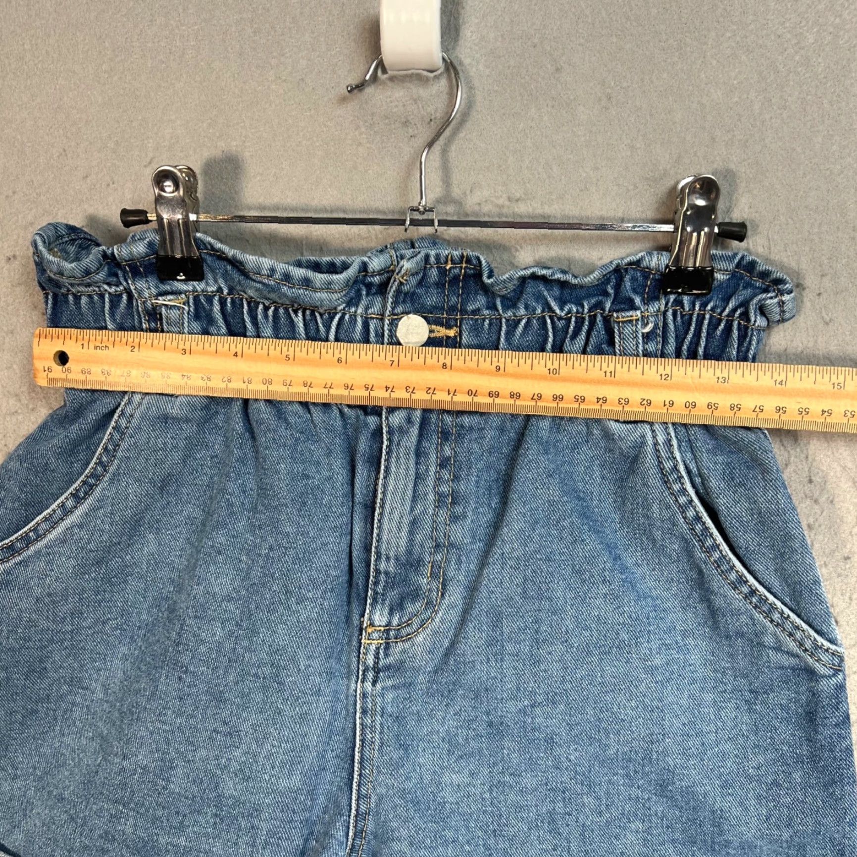 Denime Oak & Fort Womens S Blue Denim Paperbag Waist Shorts Rolled Cuffs 5-Pocket Inseam 3in High Rise Summer Spring Casual Men/Women? Gender end: Womens Size 28" / US 6 / IT 42 - 5 Thumbnail