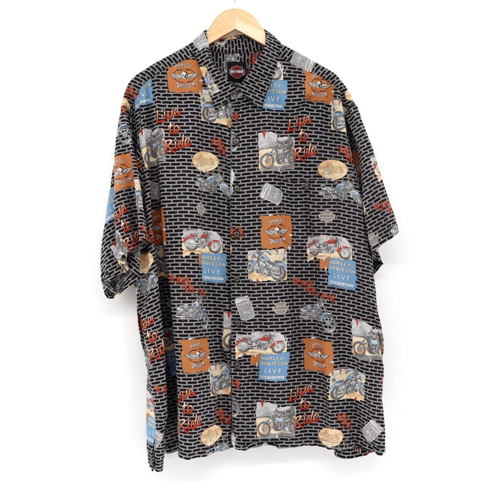 Harley Davidson Harley-Davidson Shirt Hawaiian Button-Up Big & Tall 3X Mens Multicolor Casual Summer 90s? Size US XXL / EU 58 / 5 - 2 Thumbnail