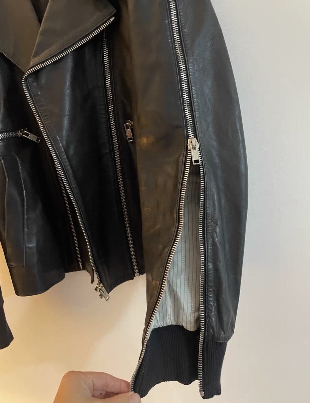 Diesel Black Gold Lambskin Zip-Up Distressed Leather Jacket