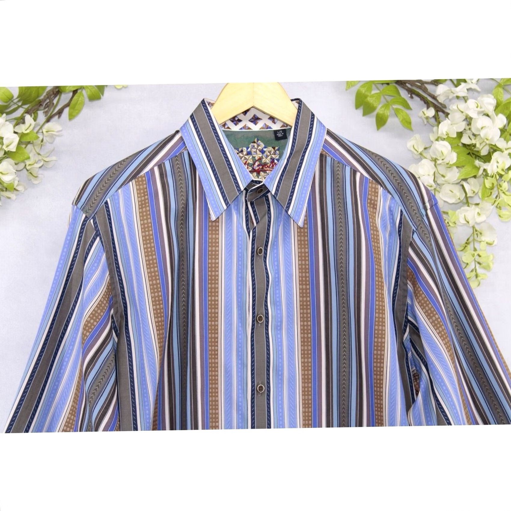 Robert Graham Robert Graham Blue White Striped Flip Cuff Mens Button Front Sz L Size US L / EU 52-54 / 3 - 3 Thumbnail