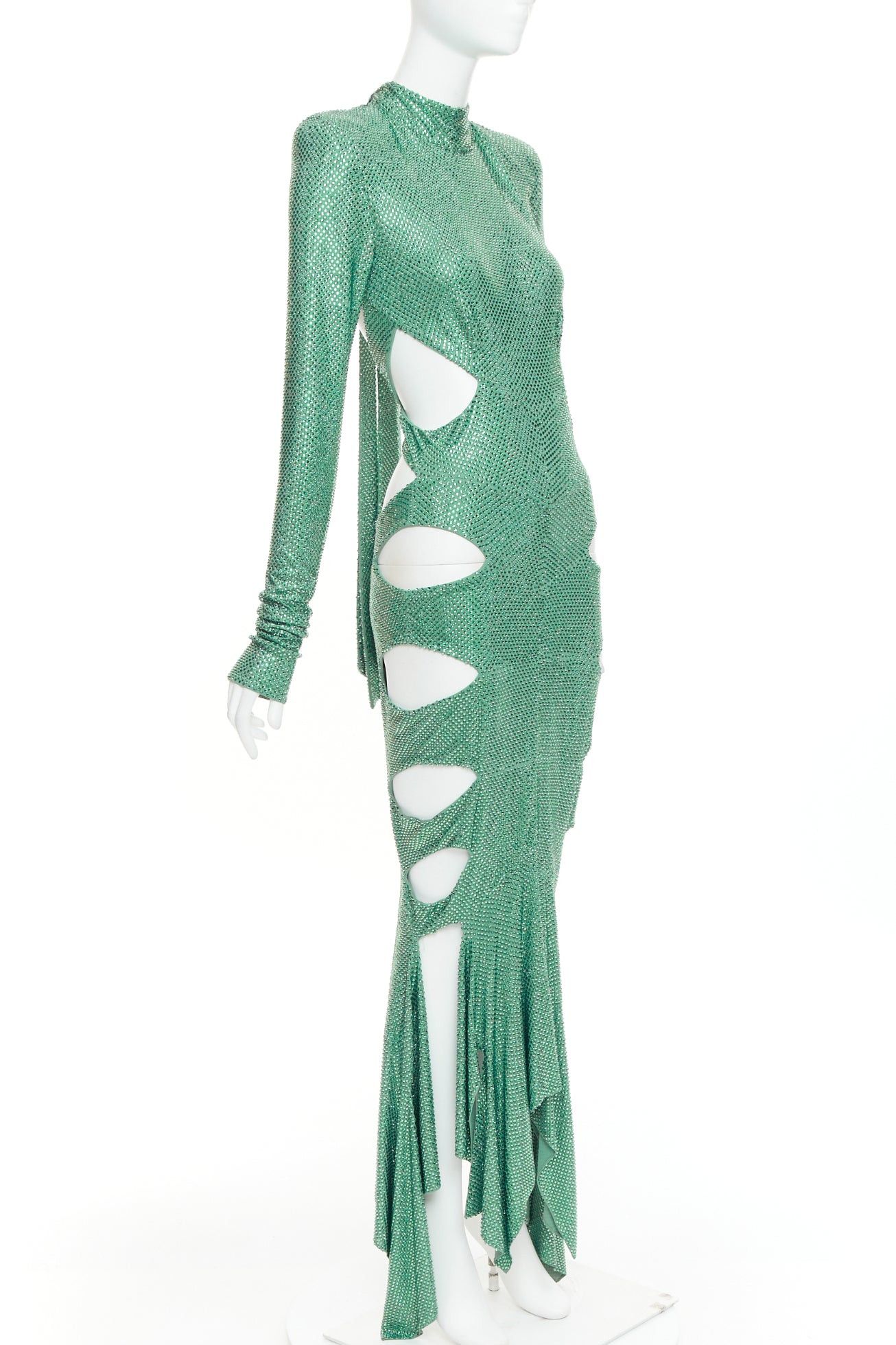 Alexandre Vauthier rare ALEXANDRE VAUTHIER COUTURE SS2020 Runway green strass crystal high neck cut out gown Size S / US 4 / IT 40 - 1 Thumbnail