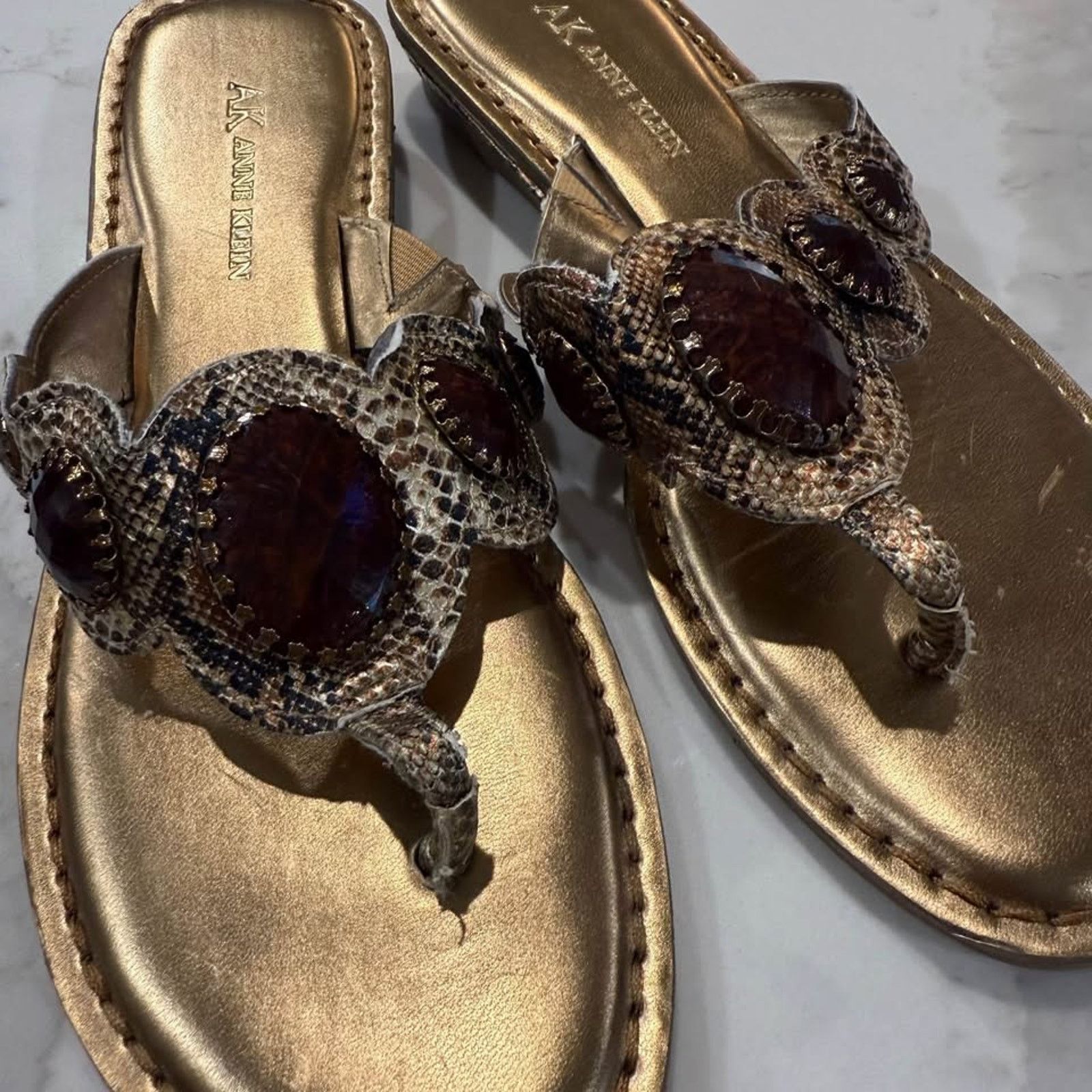 Anne Klein Anne Klein Gold Thong Sandals Womens 8 Embellished Snakeskin Size US 8 / IT 38 - 6 Thumbnail