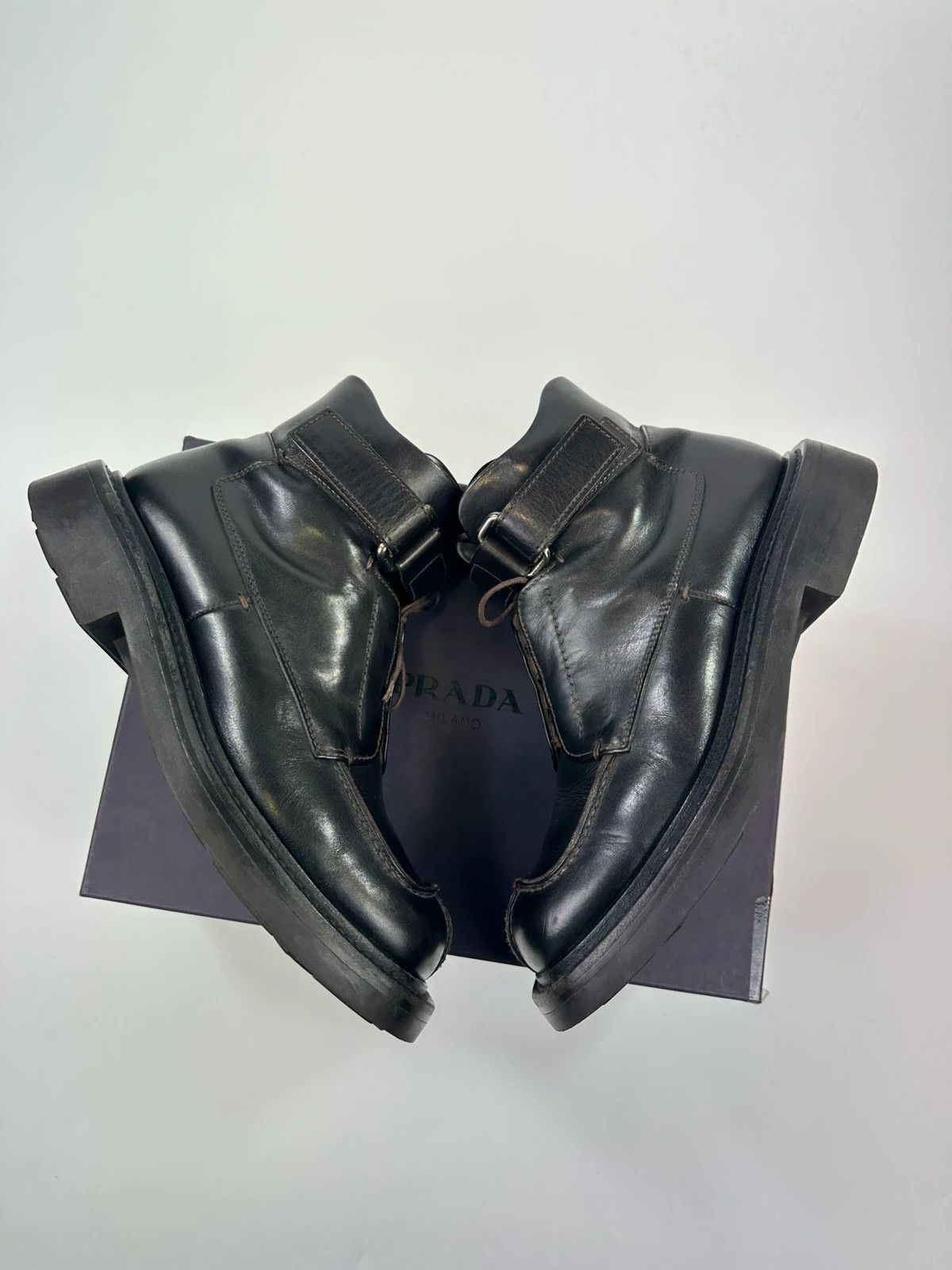 Prada Prada Milano FW1999 Black Leather Square Toe Mid Ankle Boots Size US 9 / EU 42 - 6 Thumbnail