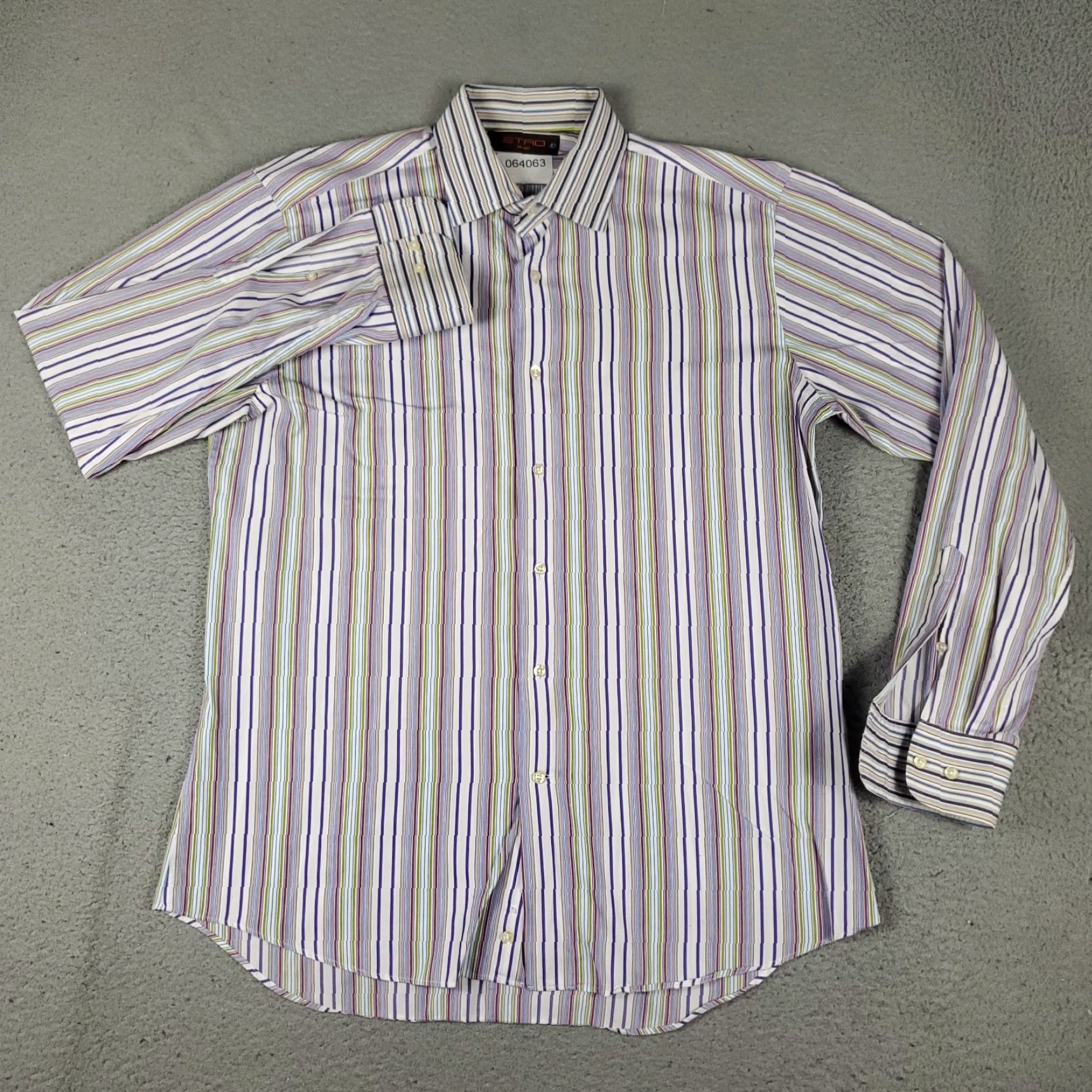Etro ETRO Button-Up Shirt Men's Size 42 Striped Blue Purple Cotton Long Sleeve Made in Italy Size US XL / EU 56 / 4 - 2 Thumbnail
