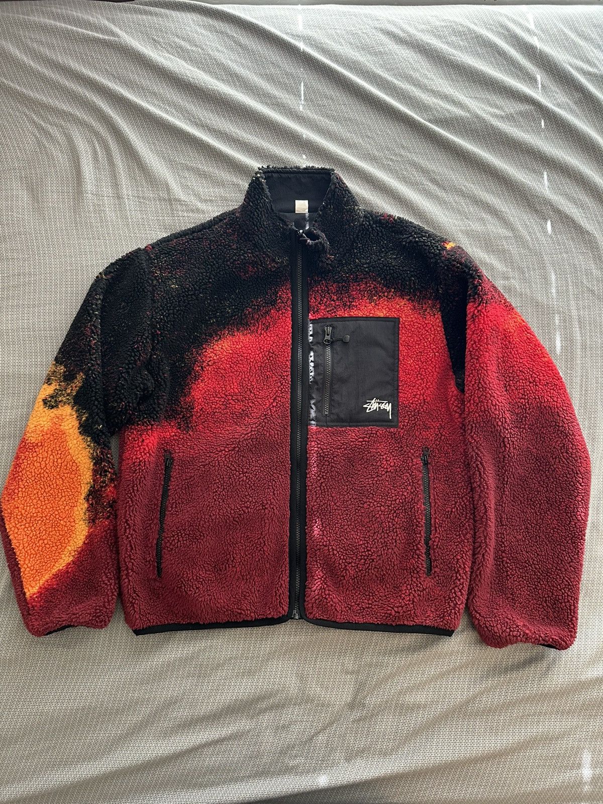 Image of Stussy Sherpa Reversible Lava Jacket Fw23 in Raw, Men's (Size Small)