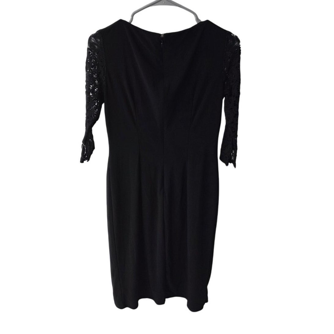 Anne Klein Anne Klein Black/Beige Short Sleeve Crochet Mini Dress - 2 Size XS / US 0-2 / IT 36-38 - 2 Thumbnail