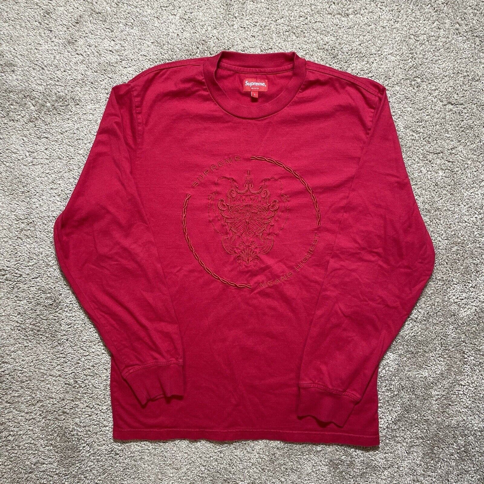 Supreme Long Sleeve T-Shirt Embroidered Crest Logo Red Large