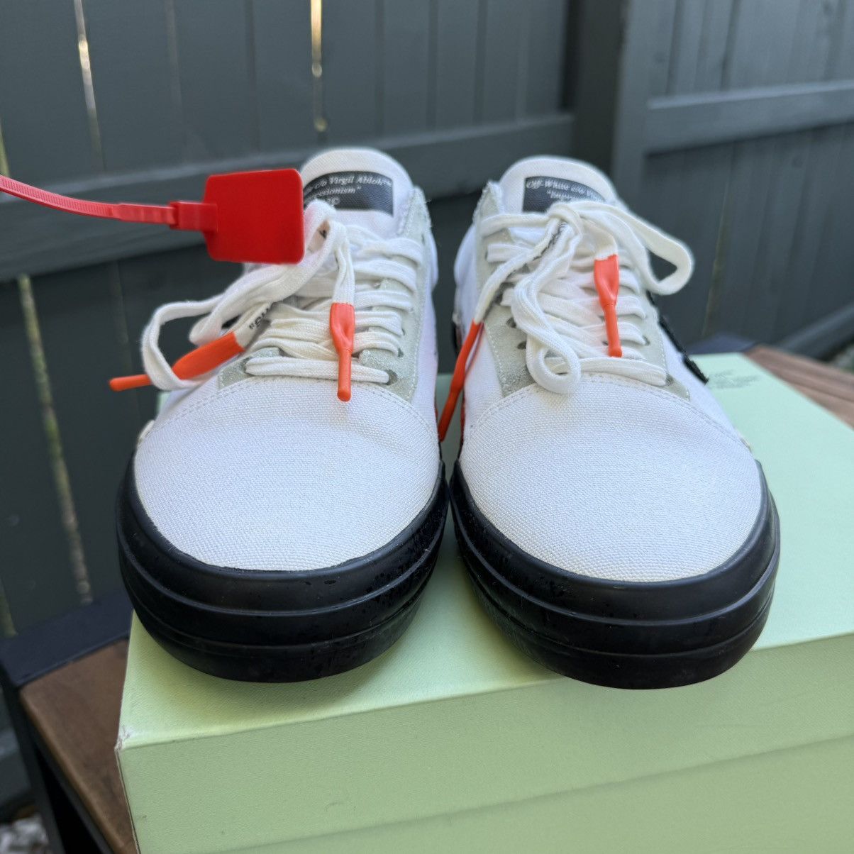 Off-White Off-White Vulc Low Top Vans (Updated Stripes) 2018 Size US 8.5 / EU 41-42 - 5 Thumbnail