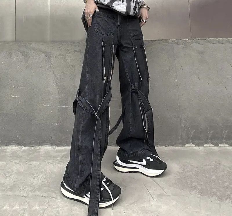 Japanese Brand × Vintage Hiphop Men Straight Jeans Open-Zipper Knee Tie Baggy Jeans Size US 28 / EU 44 - 6 Thumbnail