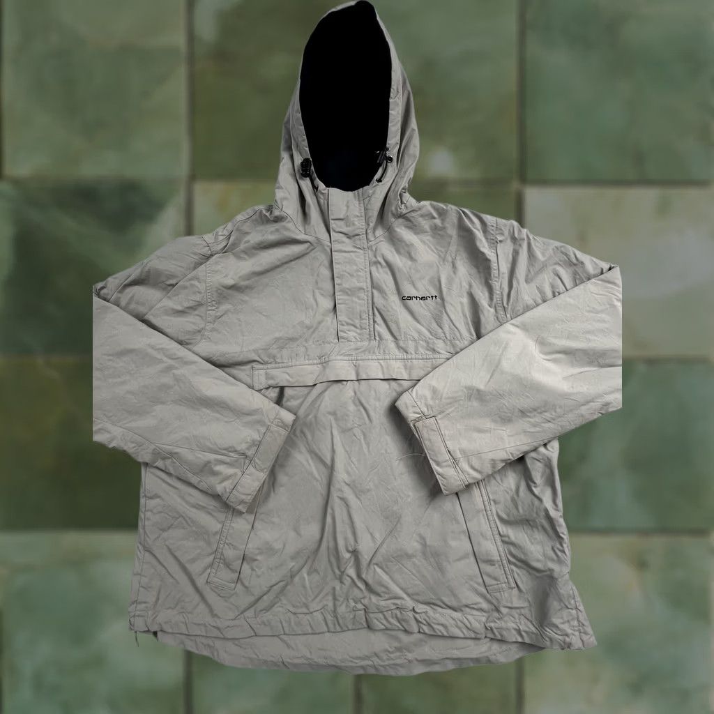 Carhartt Carhartt Jacket Mens Nylon Hooded Pullover Anorak Fleece Lined Outdoor Winter Mid-Length Beige Zip Pockets Logo Size US M / EU 48-50 / 2 - 1 Thumbnail