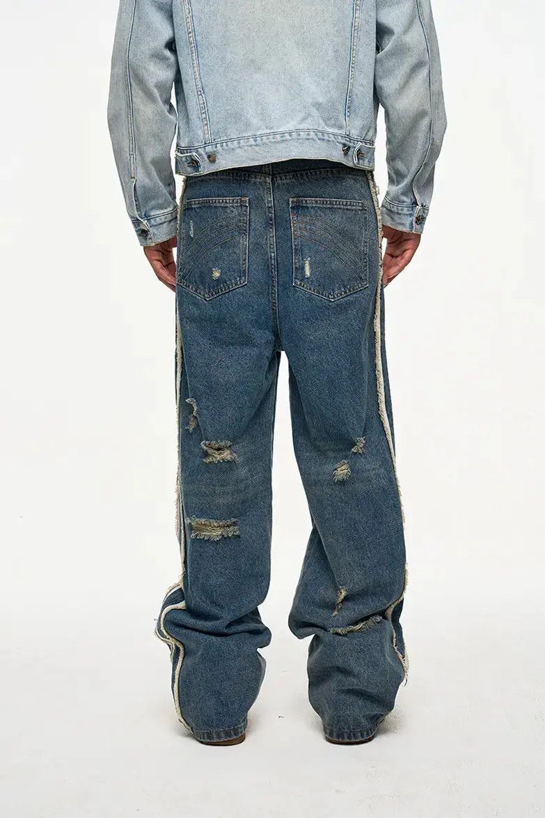 Japanese Brand × Jean Stripe Track Baggy Distressed Denim Jeans, Ripped Jeans Size US 28 / EU 44 - 2 Thumbnail