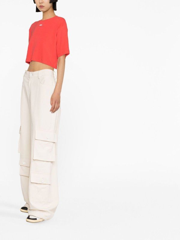 Off-White o1mle0425 Logo Print Cropped T-Shirt in Red Size M / US 6-8 / IT 42-44 - 4 Thumbnail