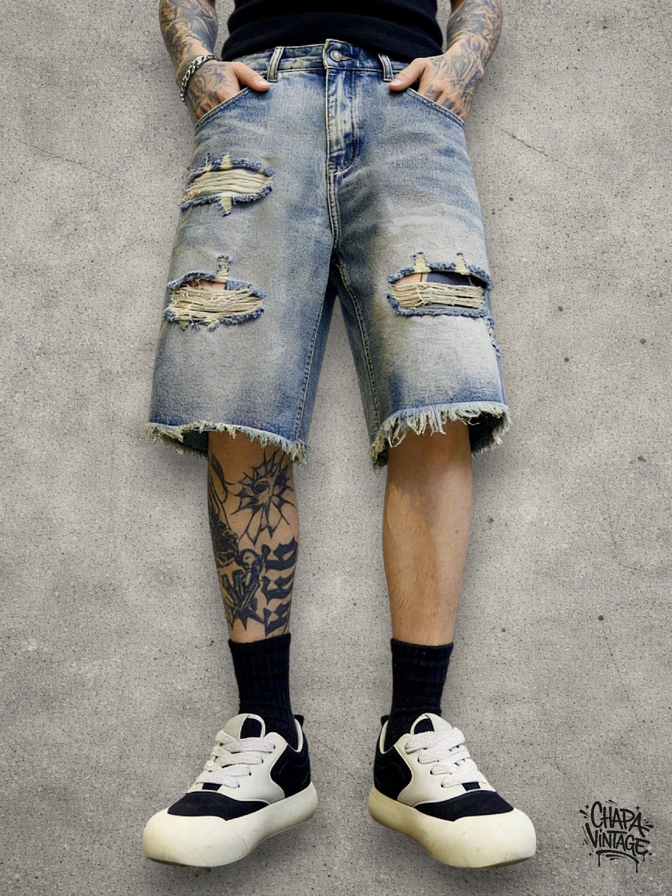 Japanese Brand Ripped washed denim shorts Size US 32 / EU 48 - 3 Thumbnail