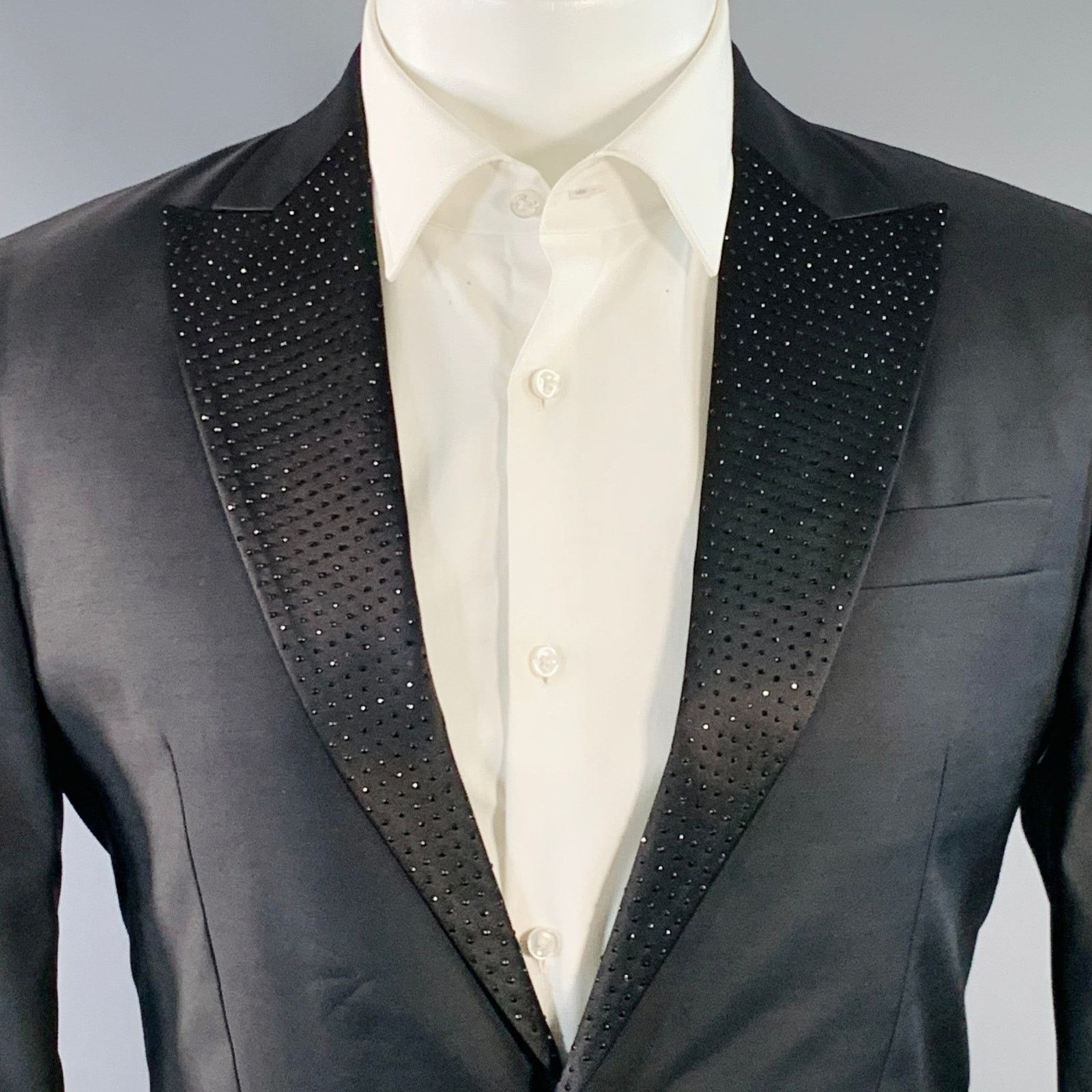 Dsquared2 DSQUARED2 Wool Silk Rhinestone Studded Peak Lapel Sport Coat Size 38R - 2 Thumbnail