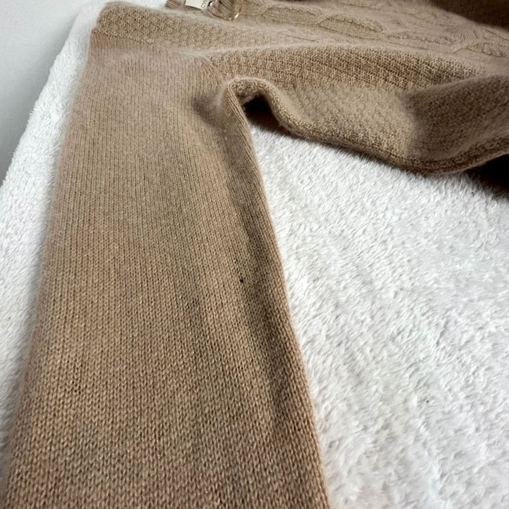 Cynthia Rowley Cynthia Rowley Womens Beige Cashmere Cable Knit Sweater Large Crew Neck Pullover Knit Size L / US 10 / IT 46 - 8 Thumbnail