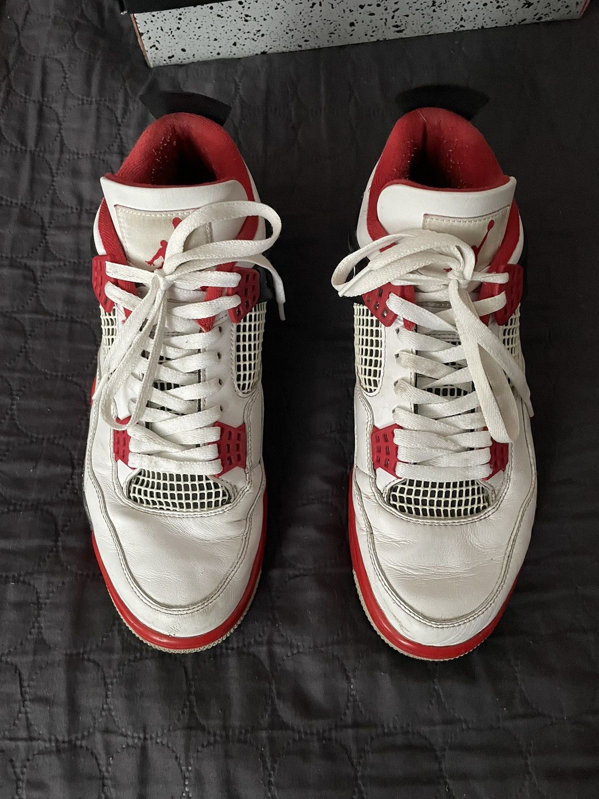 image of Nike Jordan 4 Fire Red Shoes in Red/White, Men's (Size 10.5)