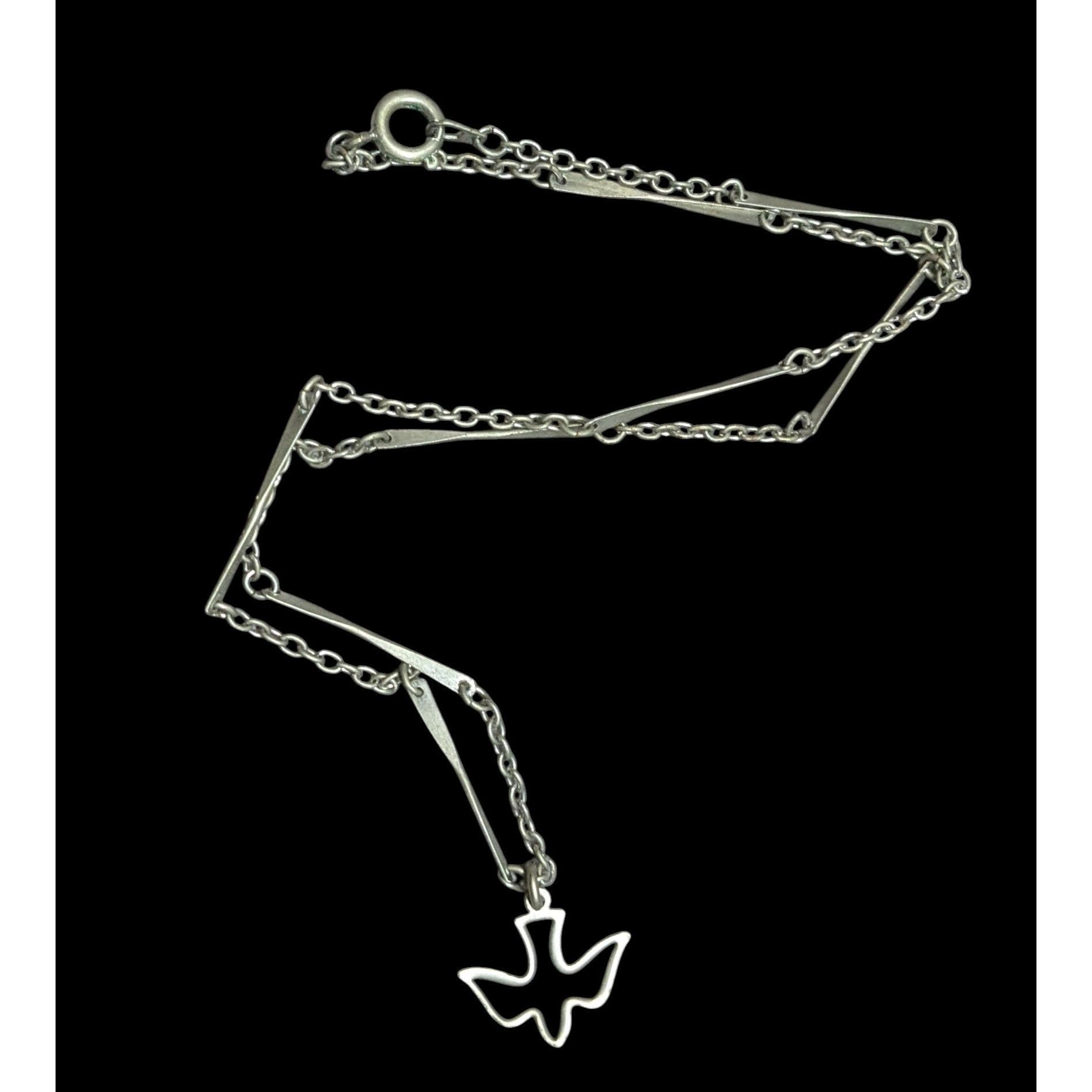 Other Minimalist Dove Silver Tone Necklace With Unique Bar Chain Size ONE SIZE - 1 Thumbnail