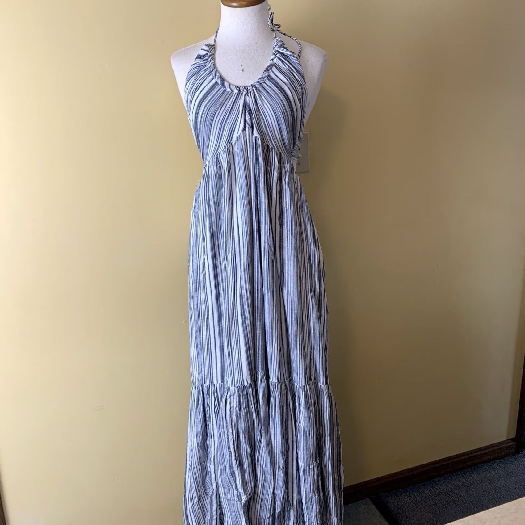 Free People VINTAGE Free People Dress Womens XS Blue/White Stripe Audrey Halter Maxi Coastal NWT Size XS / US 0-2 / IT 36-38 - 3 Thumbnail