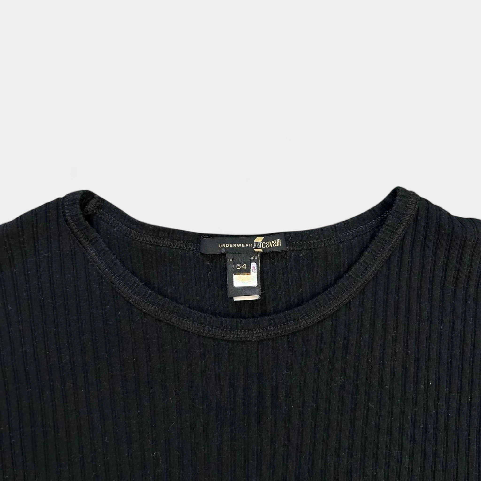 Just Cavalli Just Cavalli Superlover Black Ribbed T-Shirt Size US L / EU 52-54 / 3 - 4 Thumbnail
