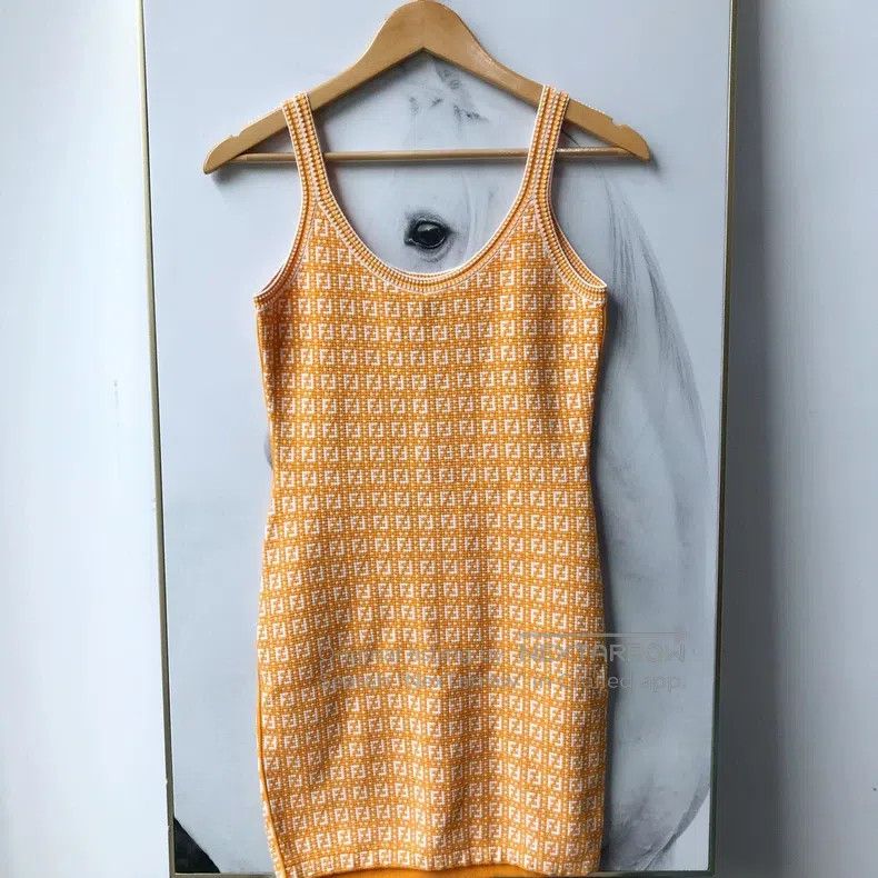 Fendi Fendi Double F Logo Strapless Dress, Orange Knit Fabric Size XS / US 0-2 / IT 36-38 - 2 Thumbnail