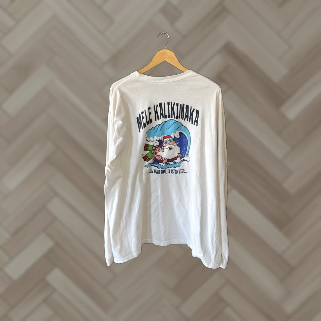 Vintage Crazy Shirts Mens White Long Sleeve Mele Kalikimaka Christmas Shirt 2XL Size Regular Sleeve Long White Christmas Mens T-Shirt Size US XXL / EU 58 / 5 - 1 Thumbnail
