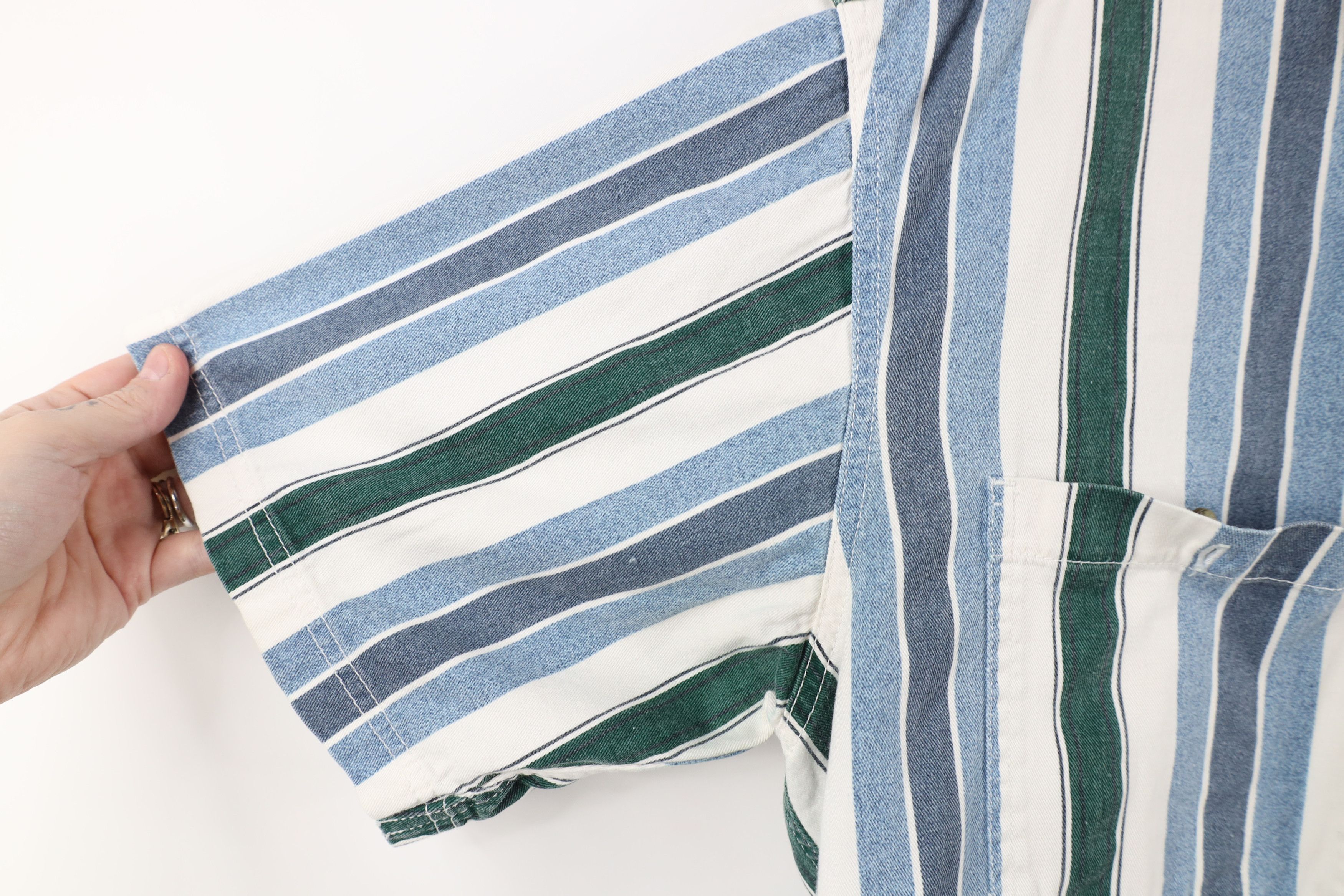 Vintage Vintage 90s Streetwear Striped Block Denim Button Shirt Size US L / EU 52-54 / 3 - 5 Thumbnail