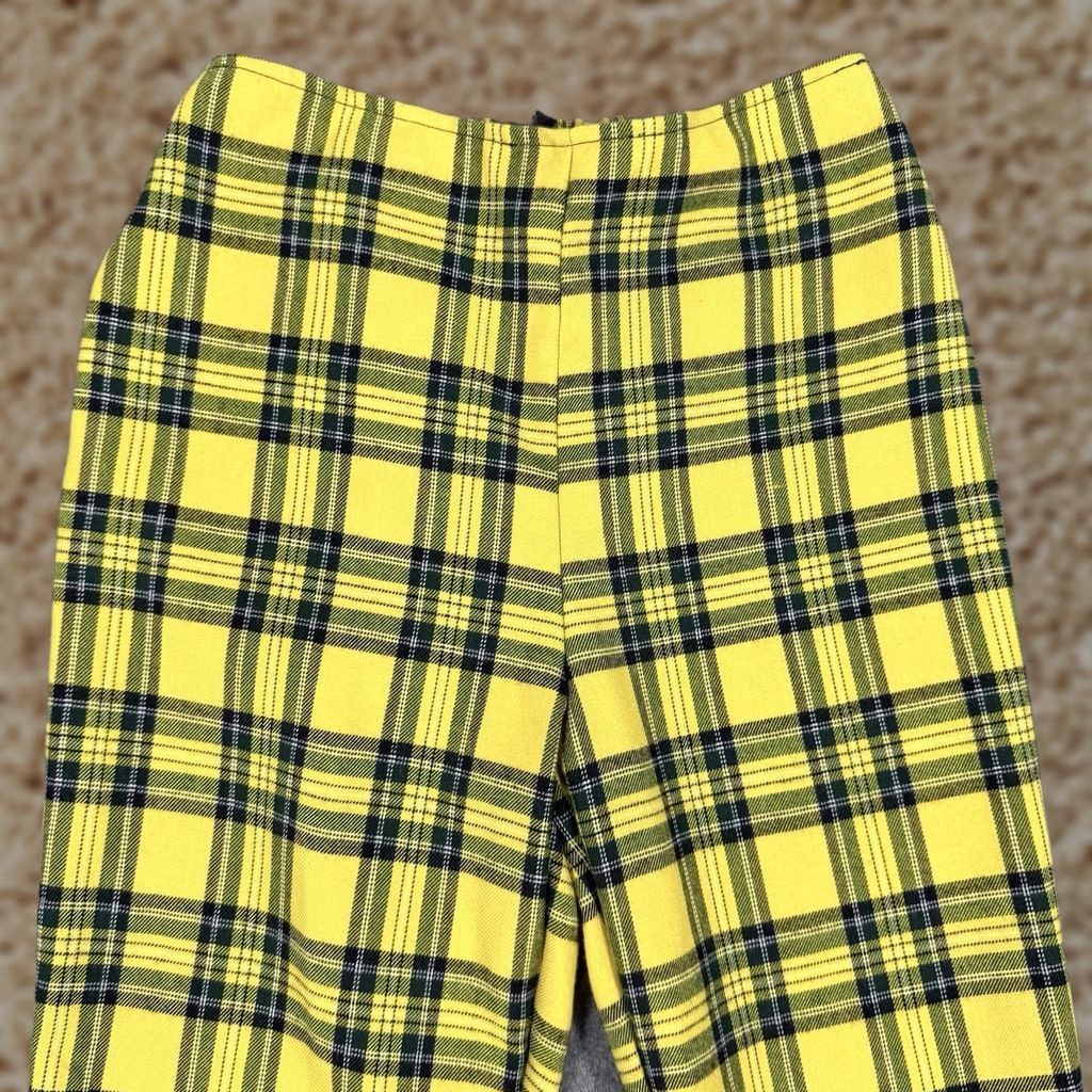 Vintage Purrr Melrose Pants Women's 90s Yellow Plaid Back-Zip Slimming Elastic Waist Casual Workwear Straight Inseam 23.75" Size 24 Regular Size 42" / US 20 - 1 Thumbnail