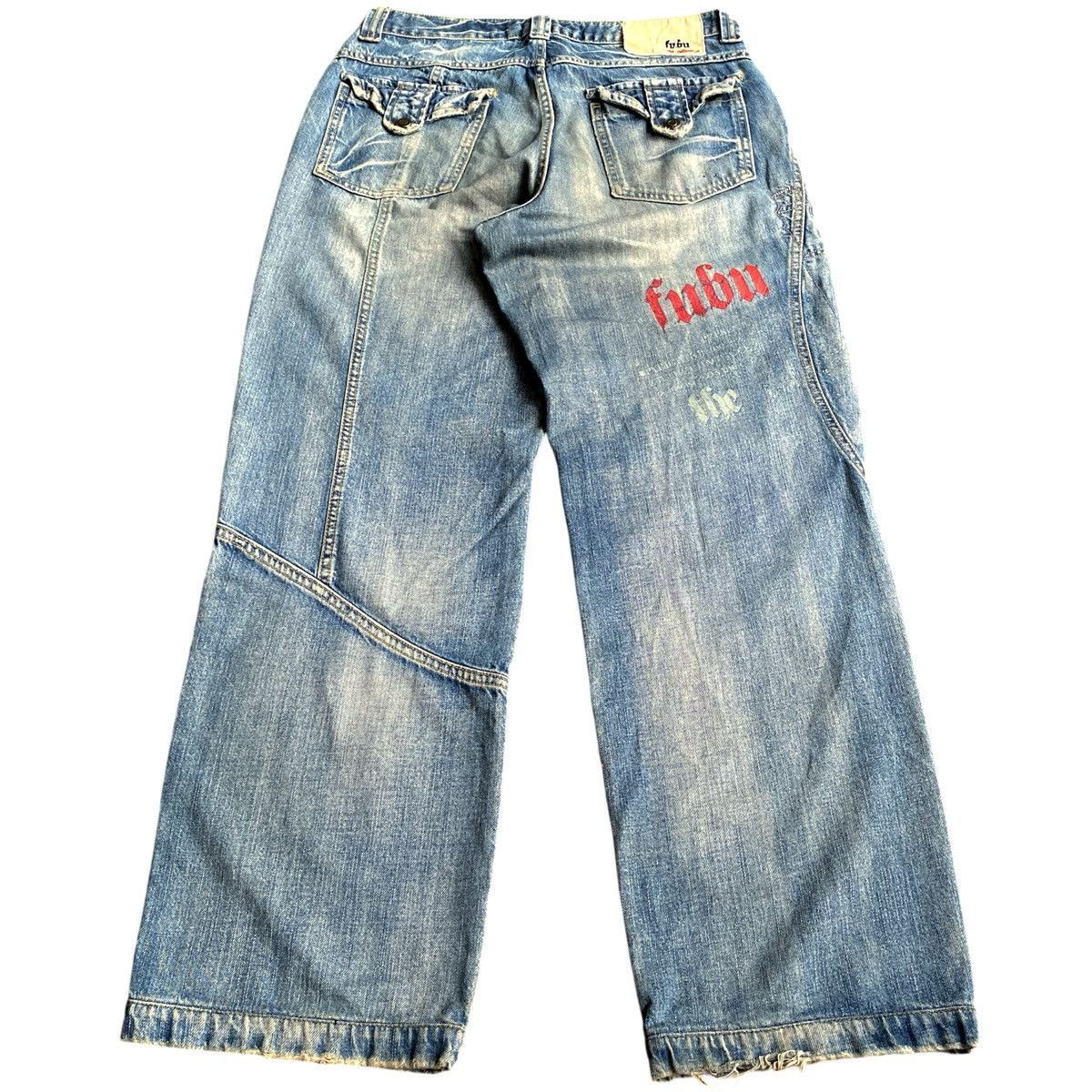 Fubu × JNCO × Southpole 2000s Rare Fubu Wide Leg Distressed Wash Baggy Jeans Y2K Size US 32 / EU 48 - 3 Thumbnail