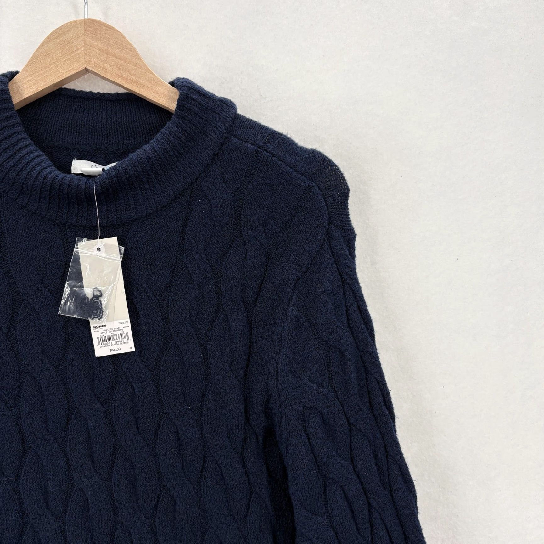 Croft & Barrow Croft & Barrow Sweater Womens 2X Blue Cable Knit Mock Neck Pullover NWT Plus Size XXL / US 16-18 / IT 52-54 - 2 Thumbnail