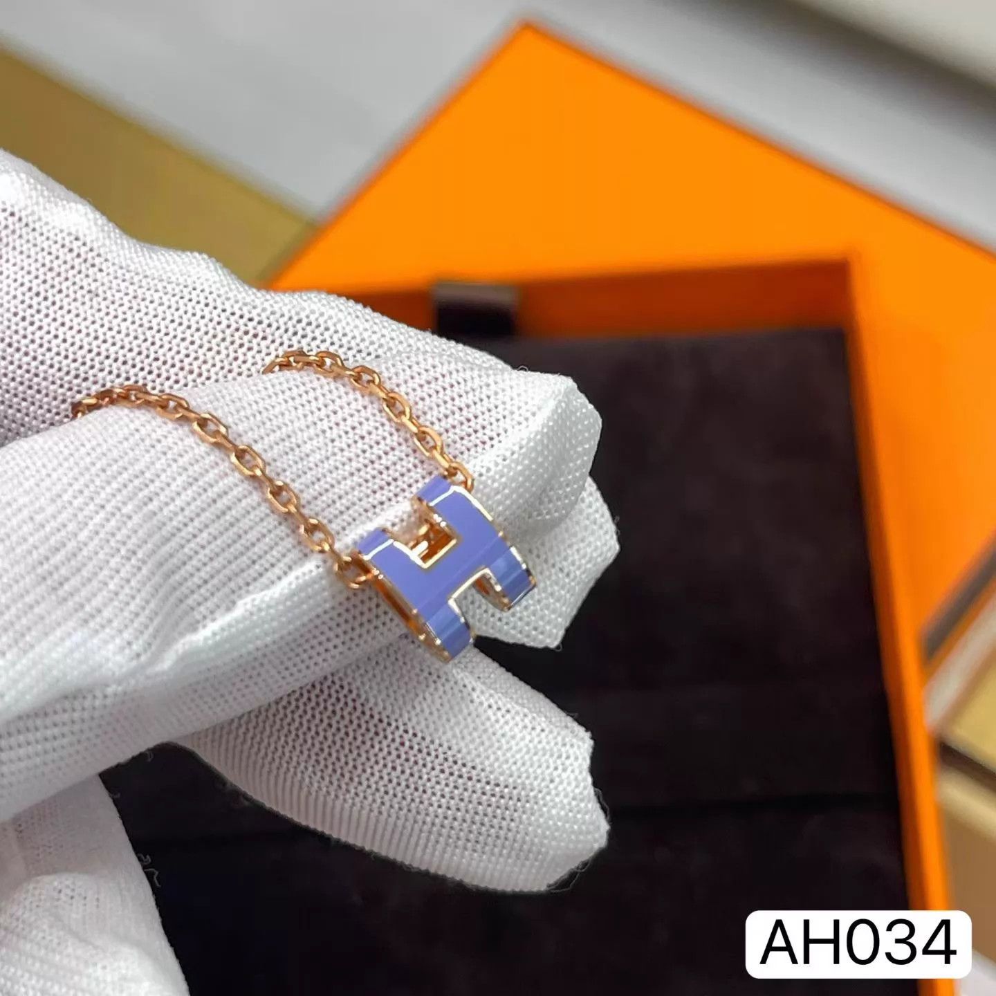 Hermes Hermès Mini Pop H Classic Rose Gold Lilac Necklace AH034 Size ONE SIZE - 6 Thumbnail