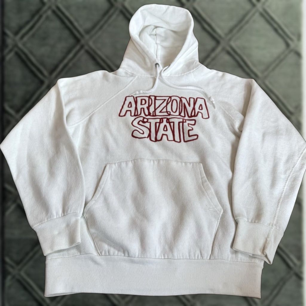 Vintage VINTAGE Arizona State Hoodie Sweatshirt Men L White 80s 70s flock print USA Size US L / EU 52-54 / 3 - 1 Thumbnail