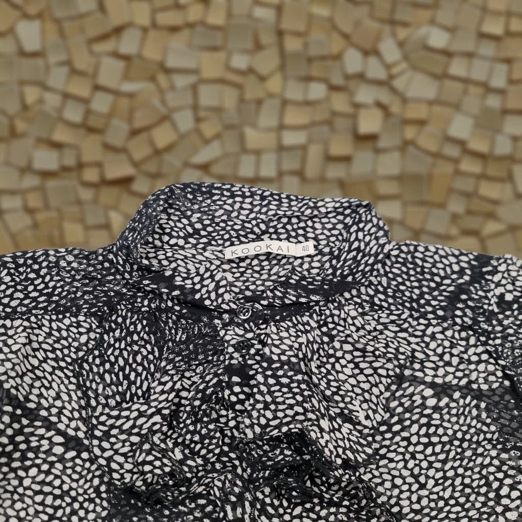 Vintage Kookai Blouse Black 40 Long Sleeve Sheer Ruffle Front Satin Polka Dot Casual Womens Blouse Size S / US 4 / IT 40 - 1 Thumbnail