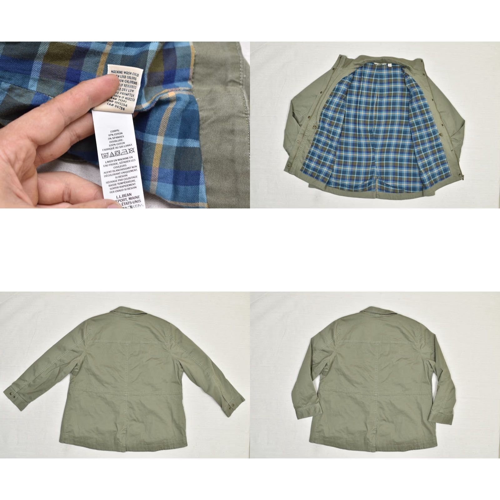 Vintage L.L. Bean Jacket Women 1X Olive Green Plaid Lined Cotton Blend Utility Womens Size XL / US 12-14 / IT 48-50 - 8 Thumbnail