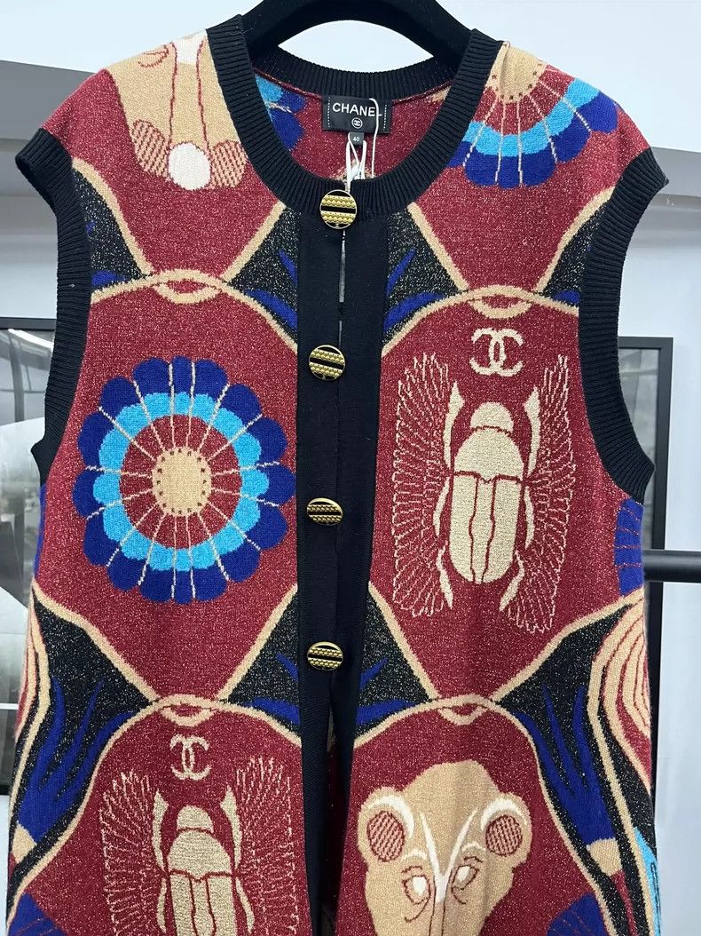 Chanel Chanel Egyptian series beetle printed cashmere long vest Size S / US 4 / IT 40 - 2 Thumbnail