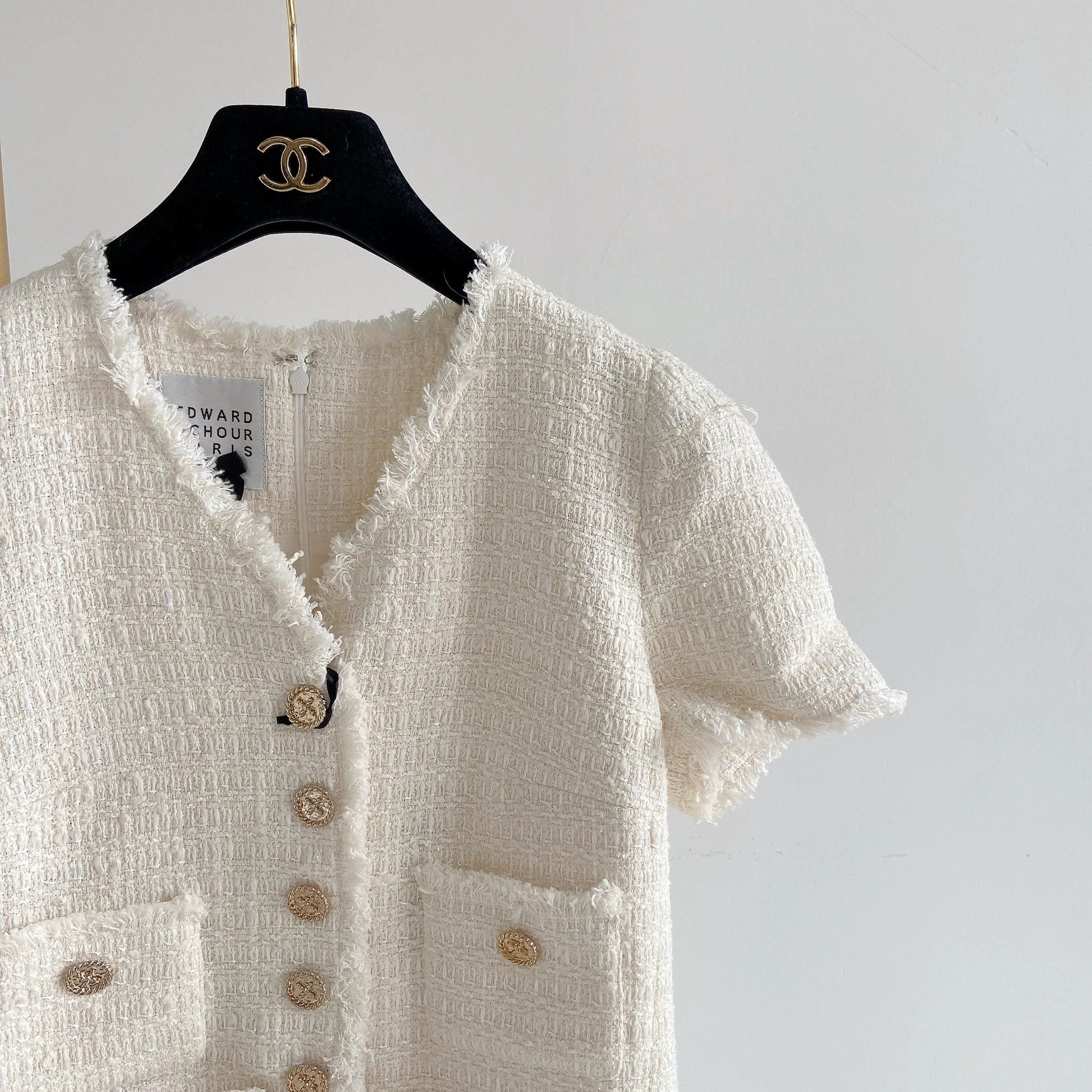 Other Edward Achour Paris White Tweed Dress 36 Size XS / US 0-2 / IT 36-38 - 4 Thumbnail