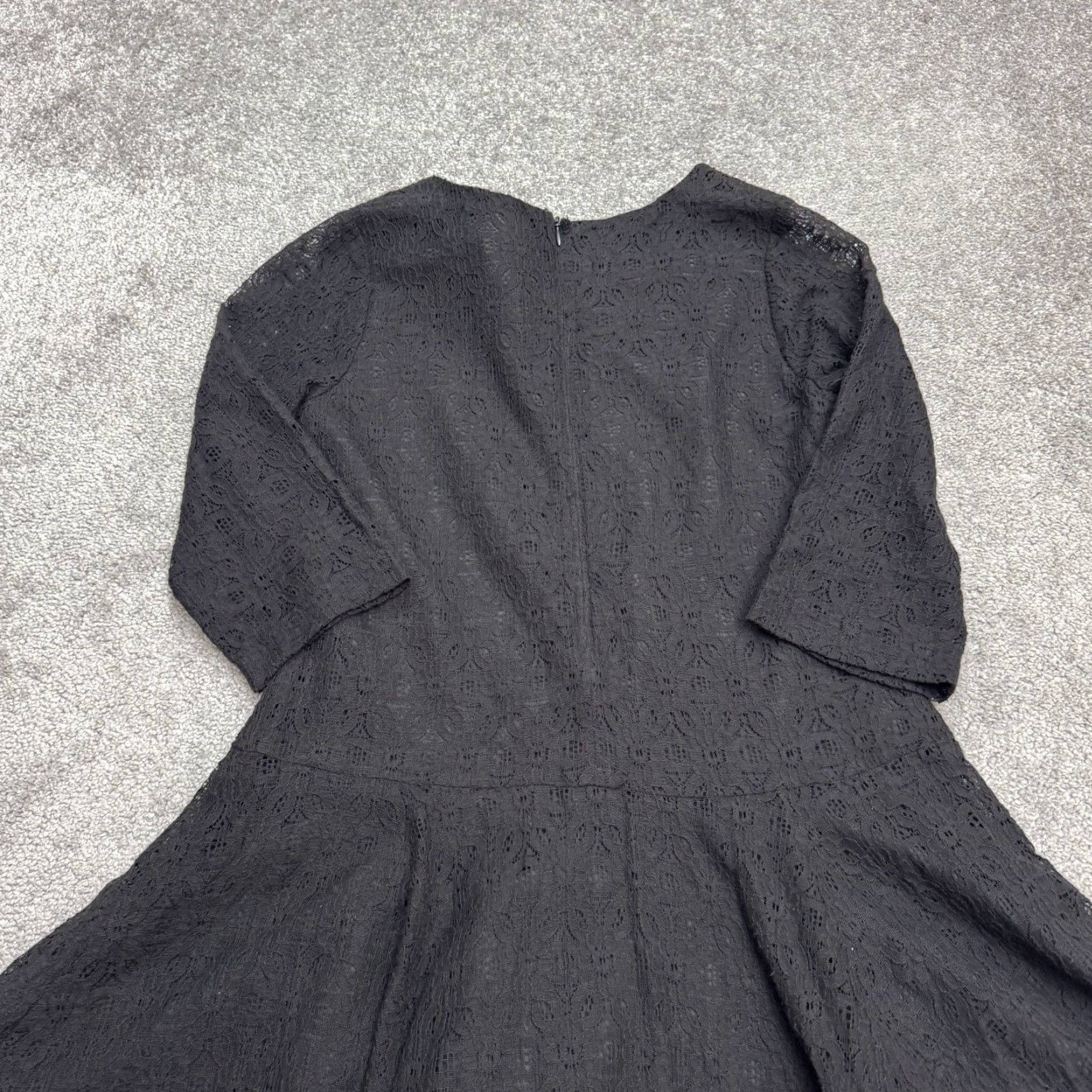 Vintage Studio 342 Womens Lace Fit & Flare A-Line Mini Dress 16 Black Cotton Blend Short Sleeve 3/4 Sleeve Lace Pattern Solid Womens Holiday Classic Size XXL / US 16-18 / IT 52-54 - 6 Thumbnail