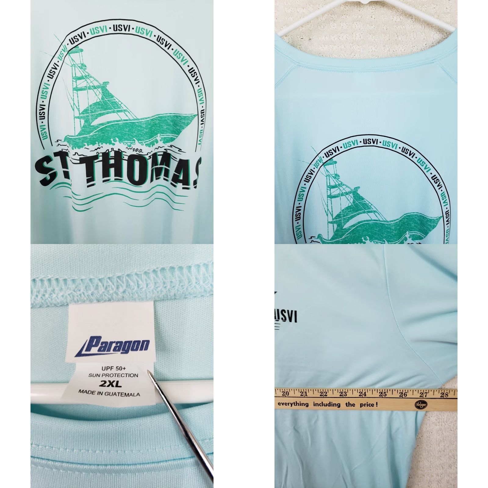 Vintage Paragon Sun Shirt LS Tee Mens 2XL Aqua Blue St. Thomas Virgin Islands UPF50+ Sun Protection Graphic Tee Size US XXL / EU 58 / 5 - 8 Thumbnail
